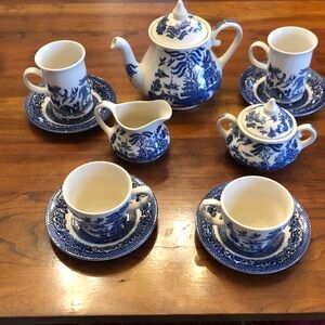 Blue and White Porcelain Tea and Coffee Set - Classic Floral Pattern